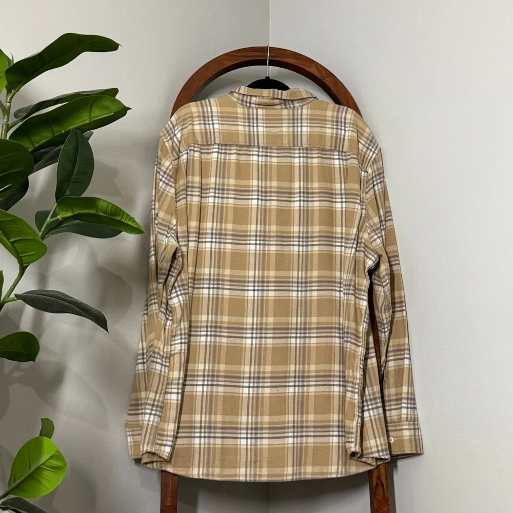 American Eagle Men’s XXXL Super Soft Tan 100% Cotton Plaid Flannel Shirt